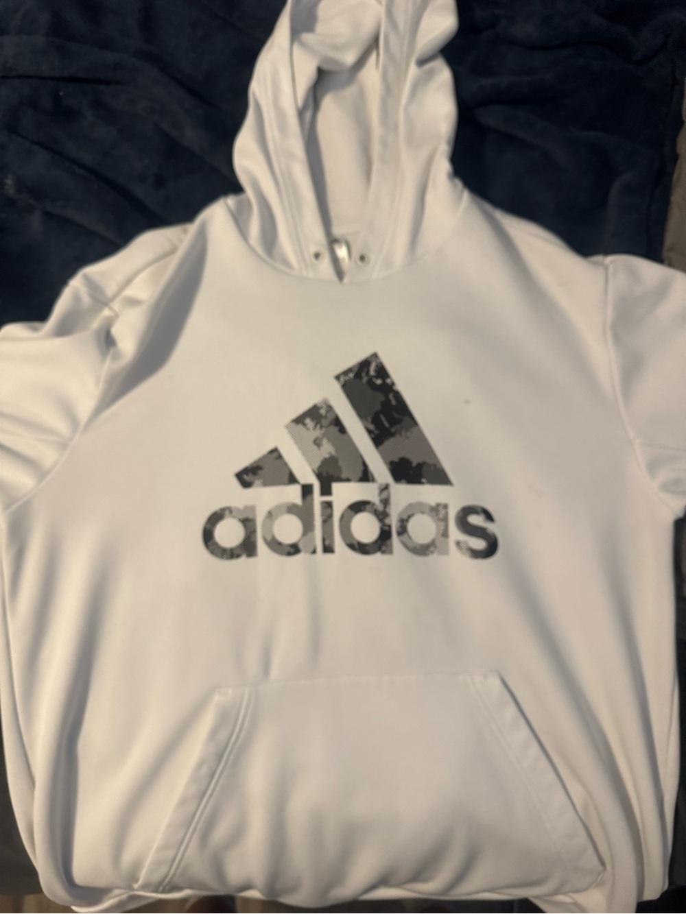 adidas White Kids Hoodie with Grey Camo Logo